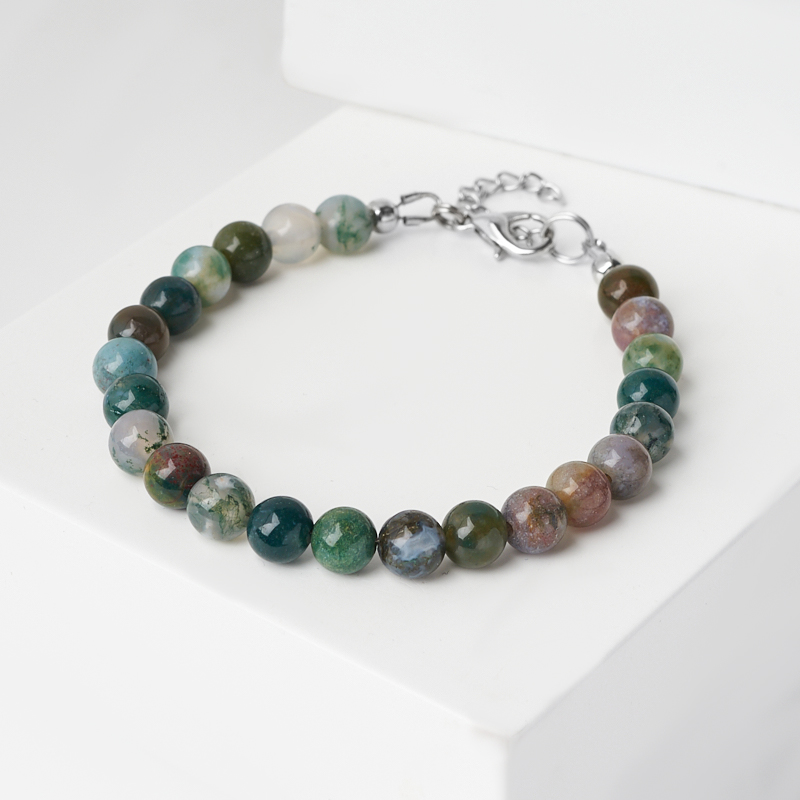 

Браслет агат моховой (биж. сплав) 7 мм 17 см (+3 см)