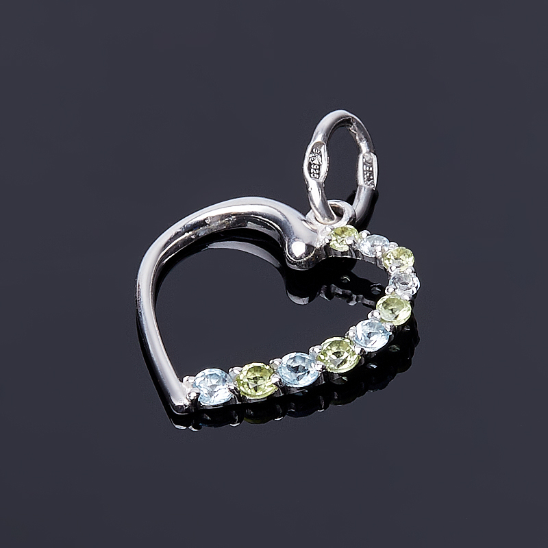 

Кулон микс топаз, хризолит (серебро 925 пр. родир. бел.) сердечко огранка