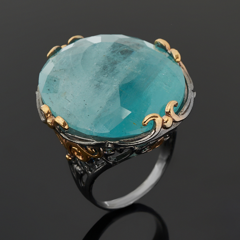 

Кольцо аквамарин (серебро 925 пр. позолота, родир. черн.) огранка размер 19