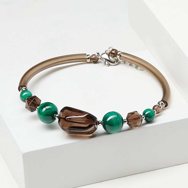 

Браслет микс малахит, раухтопаз (биж. сплав) 20 см (+3 см)