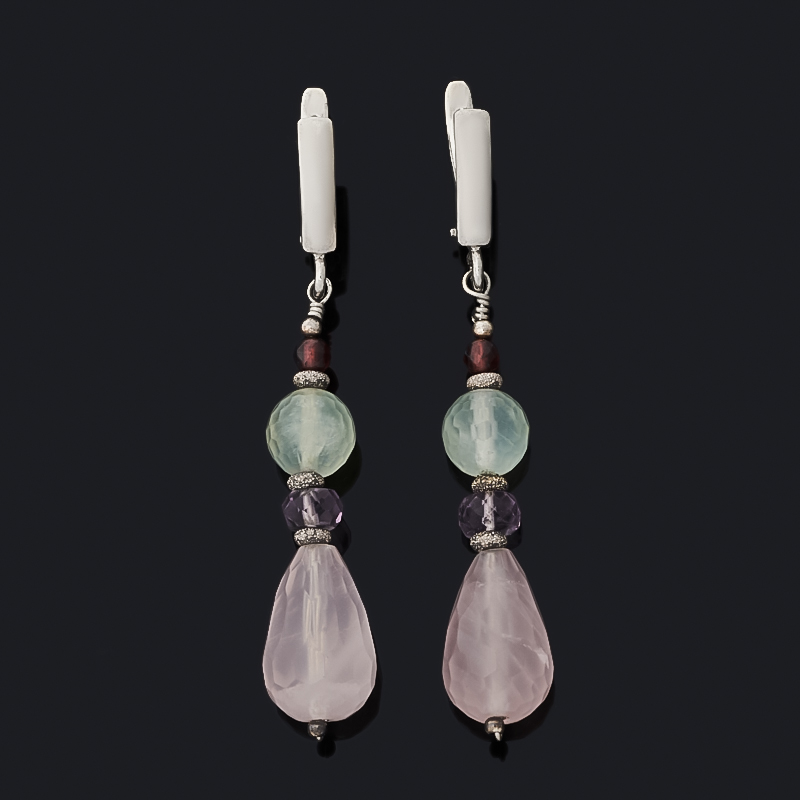 

Серьги микс пренит, розовый кварц (серебро 925 пр.) огранка