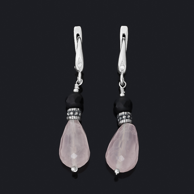 

Серьги микс агат, розовый кварц (серебро 925 пр.) огранка