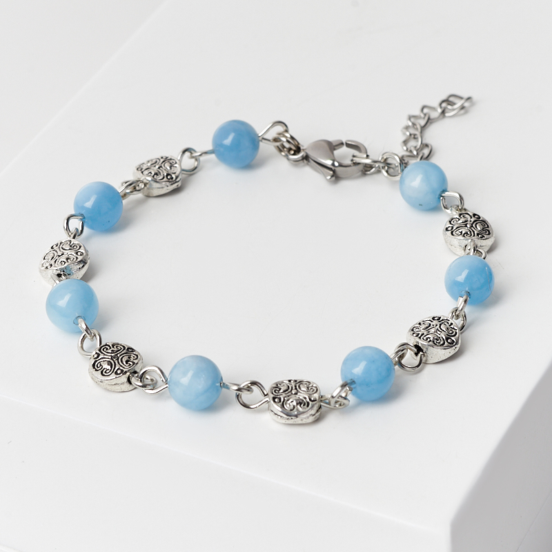 

Браслет аквамарин (биж. сплав, сталь хир.) 6 мм 17 см (+3 см)