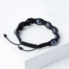 Браслет обсидиан снежный США шамбала 8 мм 17 см (регулируемый) (текстиль)