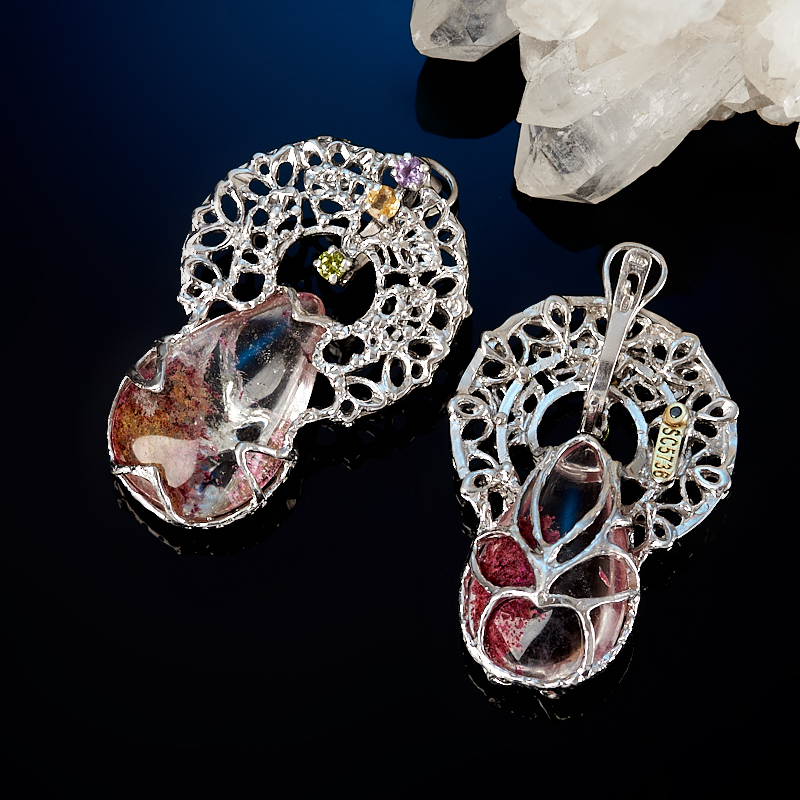 Серьги кварц с хлоритом Индонезия