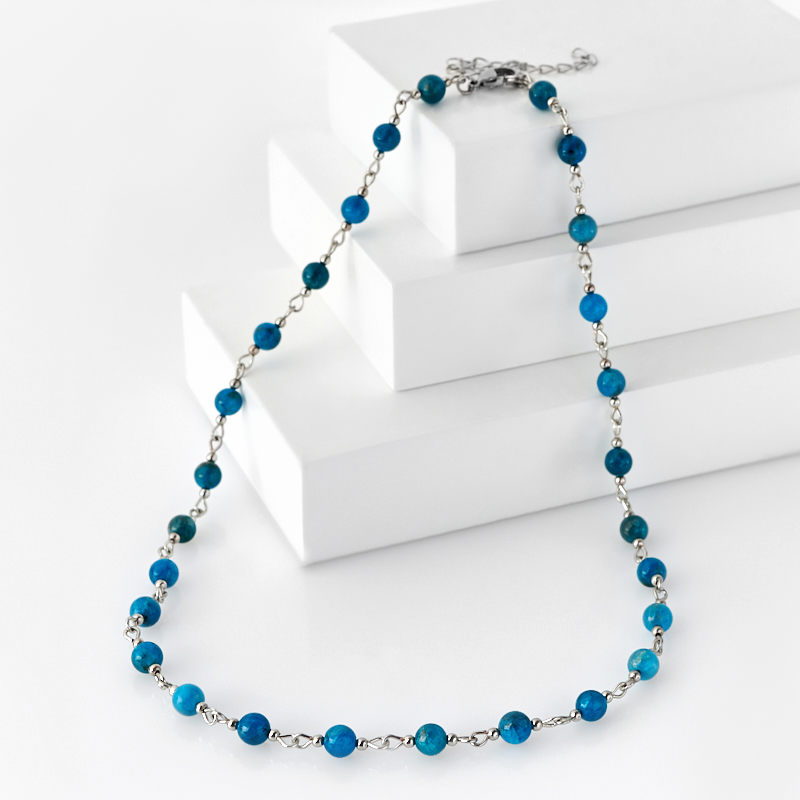 

Бусы апатит синий (биж. сплав, сталь хир.) 6 мм 42 см (+7 см)