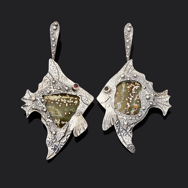 

Серьги агат моховой (серебро 925 пр. оксидир.)