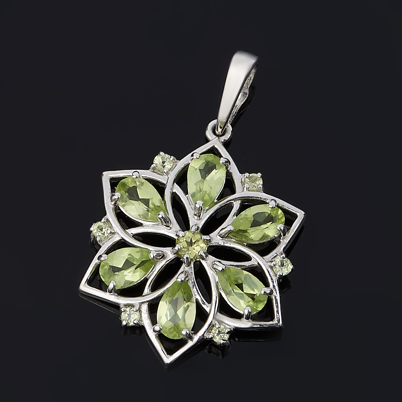 

Кулон хризолит (серебро 925 пр. родир. бел.) цветок огранка