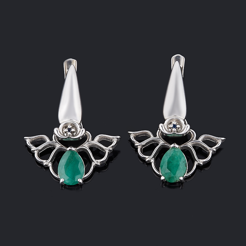 

Серьги изумруд (серебро 925 пр. родир. бел.) огранка