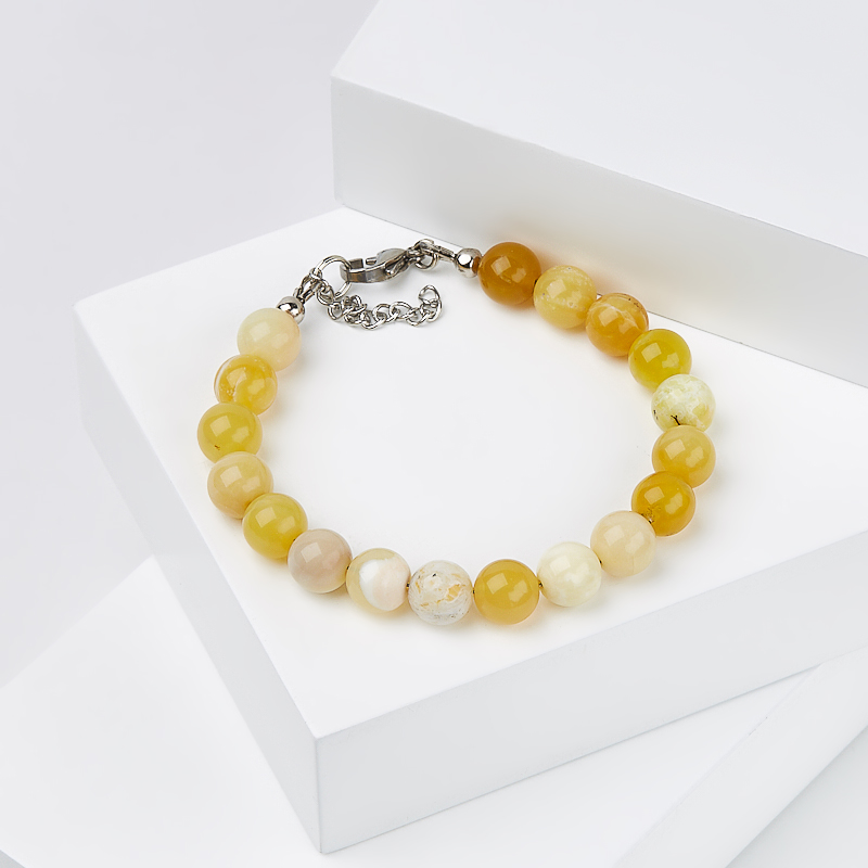 

Браслет опал желтый (биж. сплав, сталь хир.) 8 мм 17 см (+3 см)