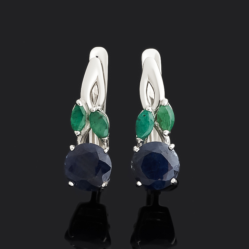 

Серьги микс изумруд, сапфир (серебро 925 пр. родир. бел.) огранка