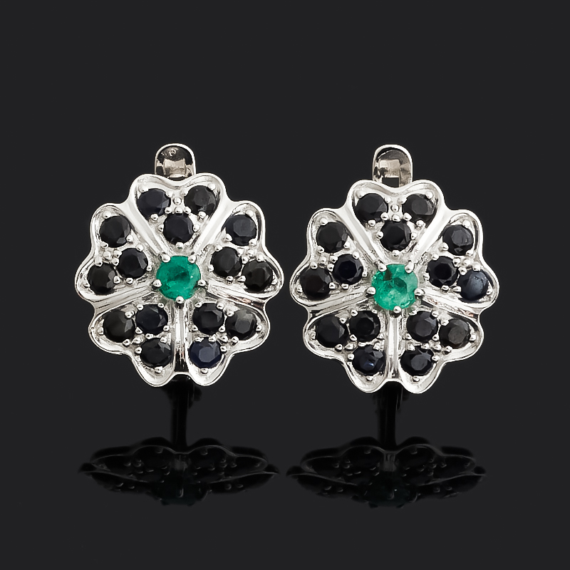 

Серьги микс изумруд, сапфир черный (серебро 925 пр. родир. бел.) огранка