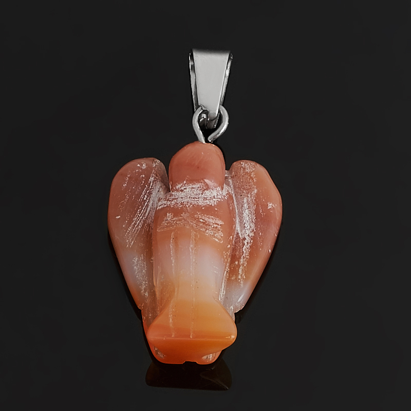 Кулон агат абрикосовый Ботсвана (биж. сплав) ангел 3 см