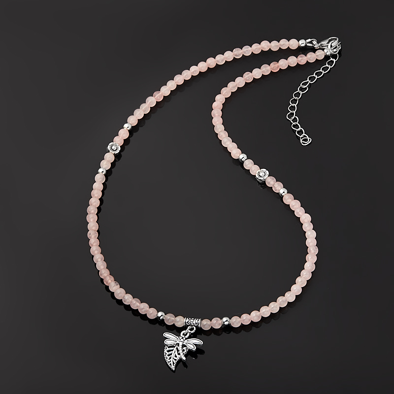 

Бусы розовый кварц (биж. сплав, сталь хир.) 4 мм 47 см (+7 см)