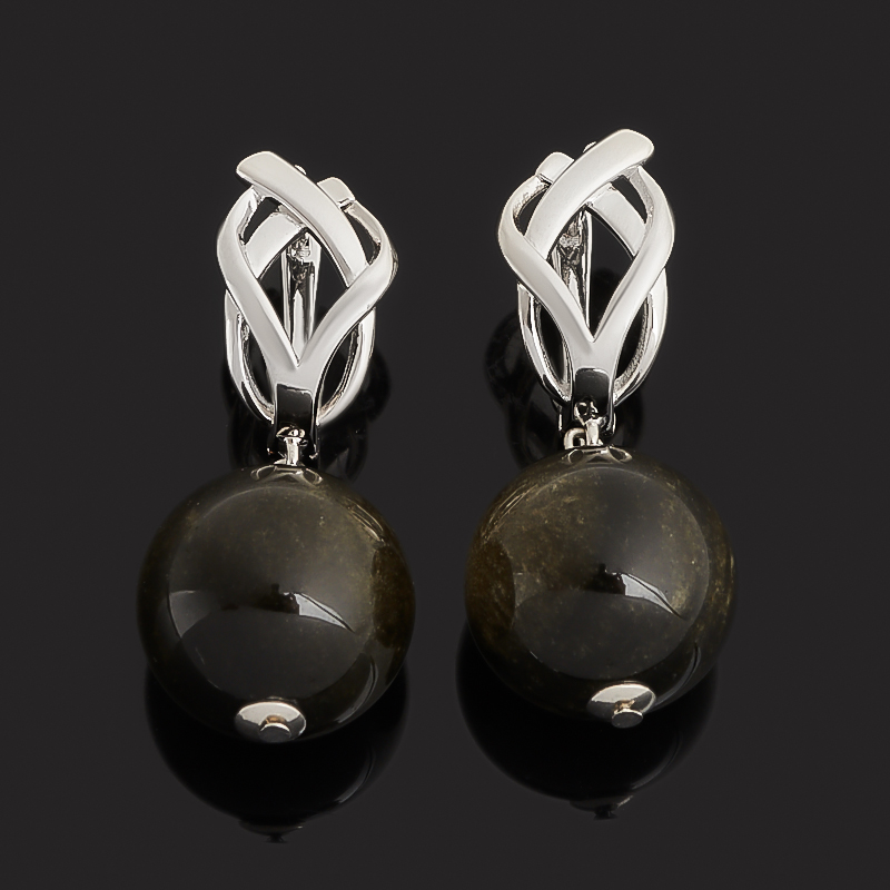 

Серьги обсидиан золотистый (биж. сплав родир. бел.)