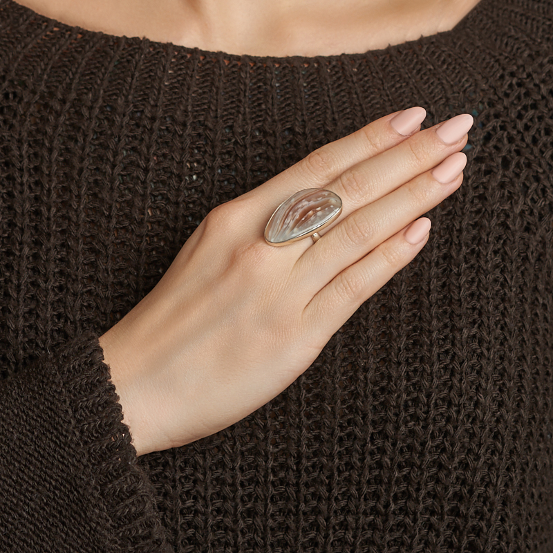 Кольцо агат серый Ботсвана (регулируемый) размер 17,5