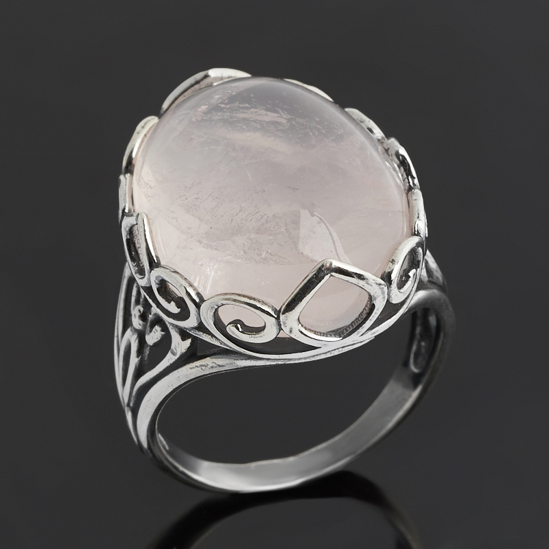 Кольцо розовый кварц  (серебро 925 пр. оксидир.) размер 17,5