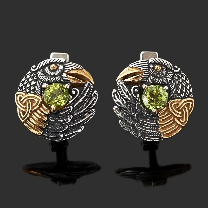 

Серьги хризолит (серебро 925 пр. оксидир., позолота) огранка