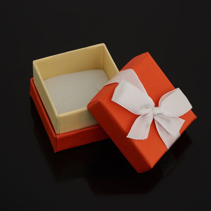 Подарочная упаковка (картон) под кольцо/серьги (коробка) (оранжевый) 45х45х30 мм