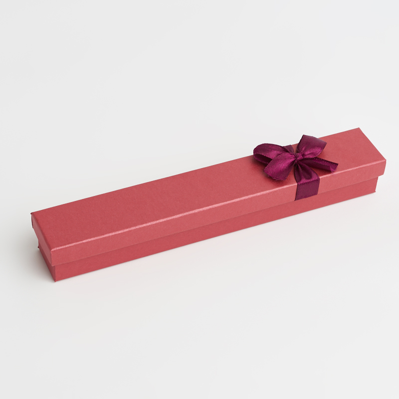 Подарочная упаковка (картон, текстиль) под браслет/цепь (футляр) (красный) 180х25х25 мм