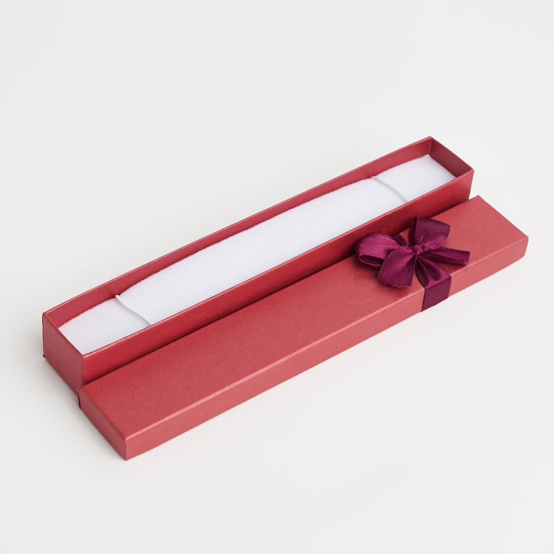 Подарочная упаковка (картон, текстиль) под браслет/цепь (футляр) (красный) 180х25х25 мм