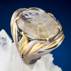 Кольцо рутиловый кварц Бразилия (серебро 925 пр. позолота, родир. сер.) огранка размер 18,5