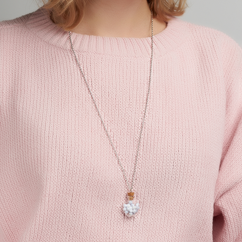 Кулон агат голубой Намибия (биж. сплав, сталь хир., стекло) бутылочка 3,5 см