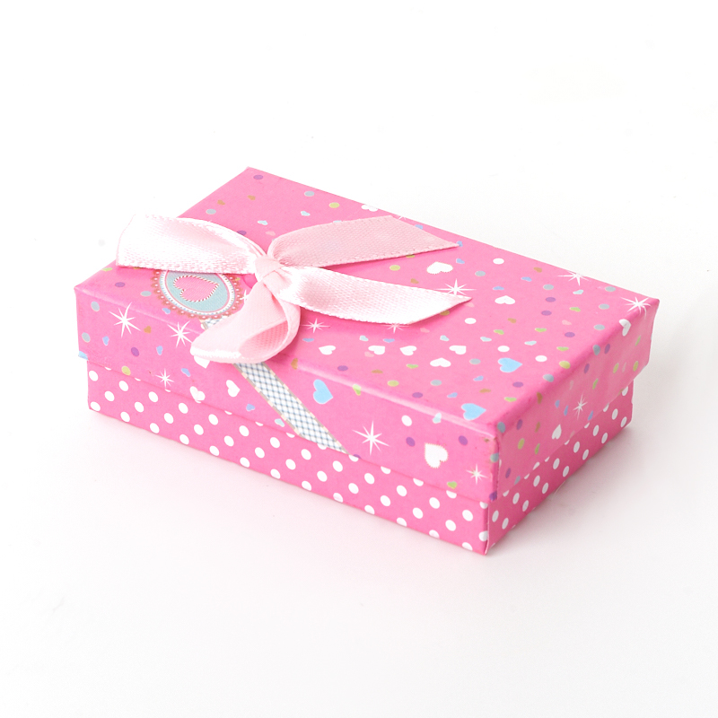 Подарочная упаковка (картон, текстиль) под комплект (кольцо, серьги, цепь, кулон) (коробка) (розовый) 80х50х20