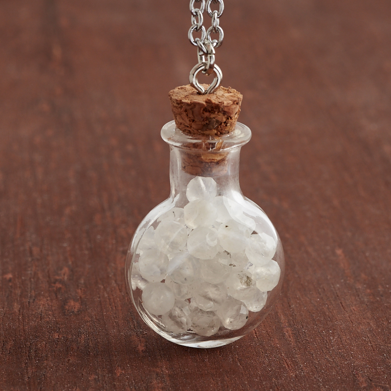 Кулон лунный камень (адуляр) Индия (биж. сплав, сталь хир., стекло) бутылочка огранка 3 см