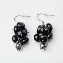 Серьги гагат Грузия (сталь хир., биж. сплав)