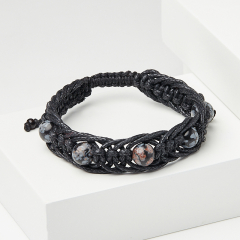 Браслет обсидиан снежный США шамбала 8 мм 16 см (регулируемый) (текстиль)