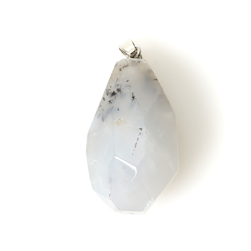 Кулон агат белый Индия (биж. сплав) кристалл огранка 4,5-5,5 см