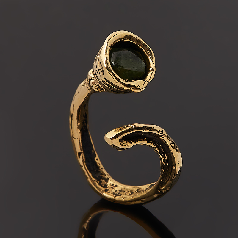 Кольцо турмалин зеленый (верделит) Бразилия (бронза) (регулируемый) размер 15