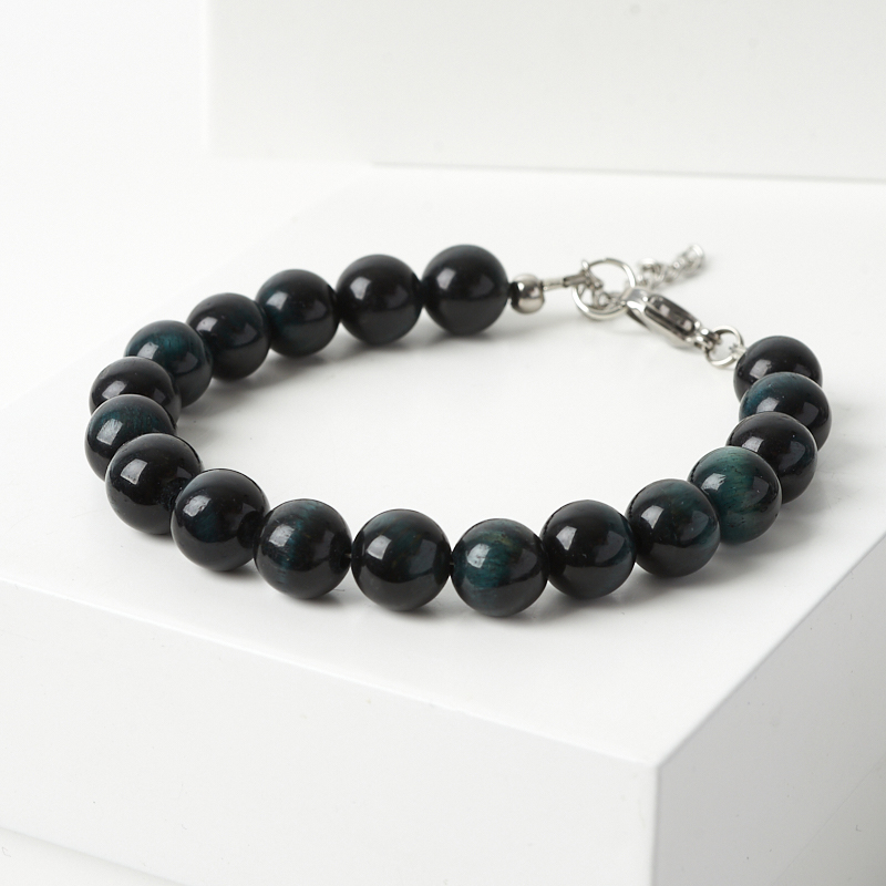 Браслет соколиный глаз ЮАР (биж. сплав, сталь хир.) 8 мм 17 см (+3 см)