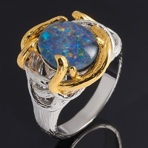 Кольцо опал благородный синий (триплет) Австралия (серебро 925 пр. позолота, родир. бел.) размер 18