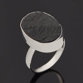 Кольцо турмалин черный (шерл) Бразилия (серебро 925 пр. родир. бел.) размер 17