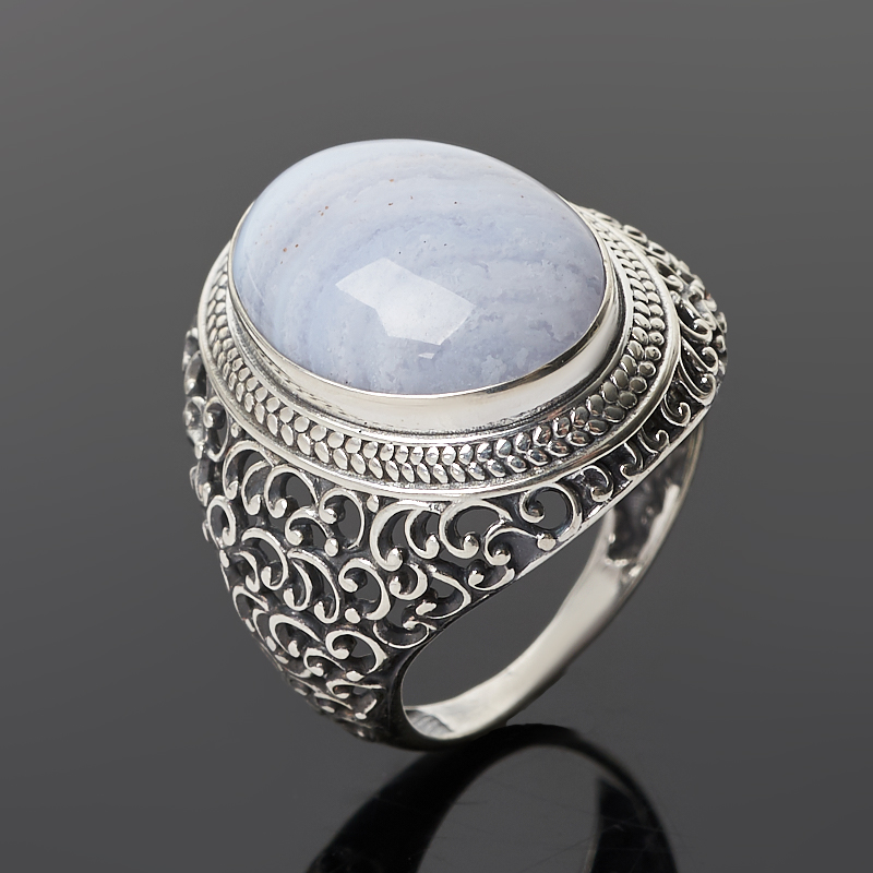 Кольцо агат голубой Намибия (серебро 925 пр. оксидир.) размер 16,5