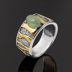Кольцо авантюрин зеленый Индия (серебро 925 пр. оксидир., позолота) размер 17,5