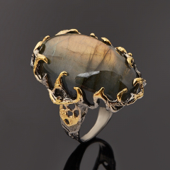 Кольцо лабрадор Мадагаскар (серебро 925 пр. позолота, родир. черн.) размер 18