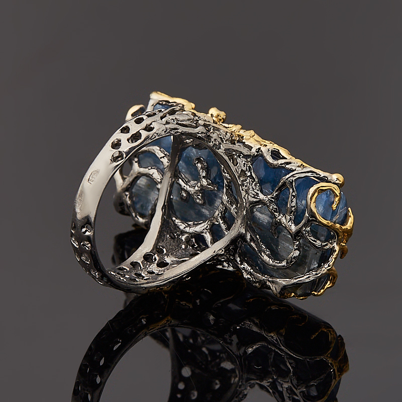 Кольцо кианит синий Бразилия (серебро 925 пр. позолота, родир. сер.) размер 17,5