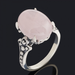 Кольцо розовый кварц Бразилия (серебро 925 пр. оксидир.) размер 18