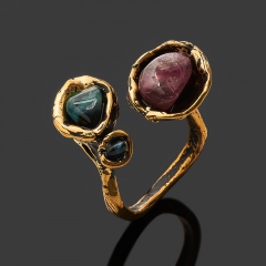 Кольцо турмалин голубой (индиголит), розовый (рубеллит) Бразилия (бронза) (регулируемый) размер 18
