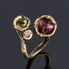 Кольцо турмалин зеленый (верделит), розовый (рубеллит) Бразилия (бронза) (регулируемый) размер 17,5