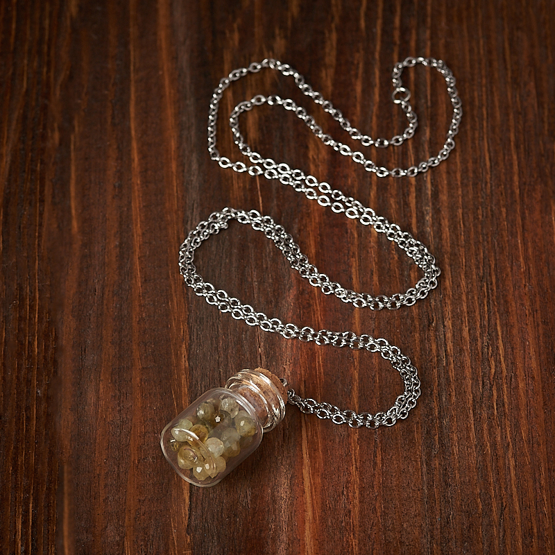 Кулон гранат гроссуляр ЮАР (биж. сплав, сталь хир., стекло) бутылочка огранка 3 см