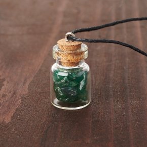 Кулон авантюрин зеленый Индия (биж. сплав, сталь хир., стекло) бутылочка 3 см