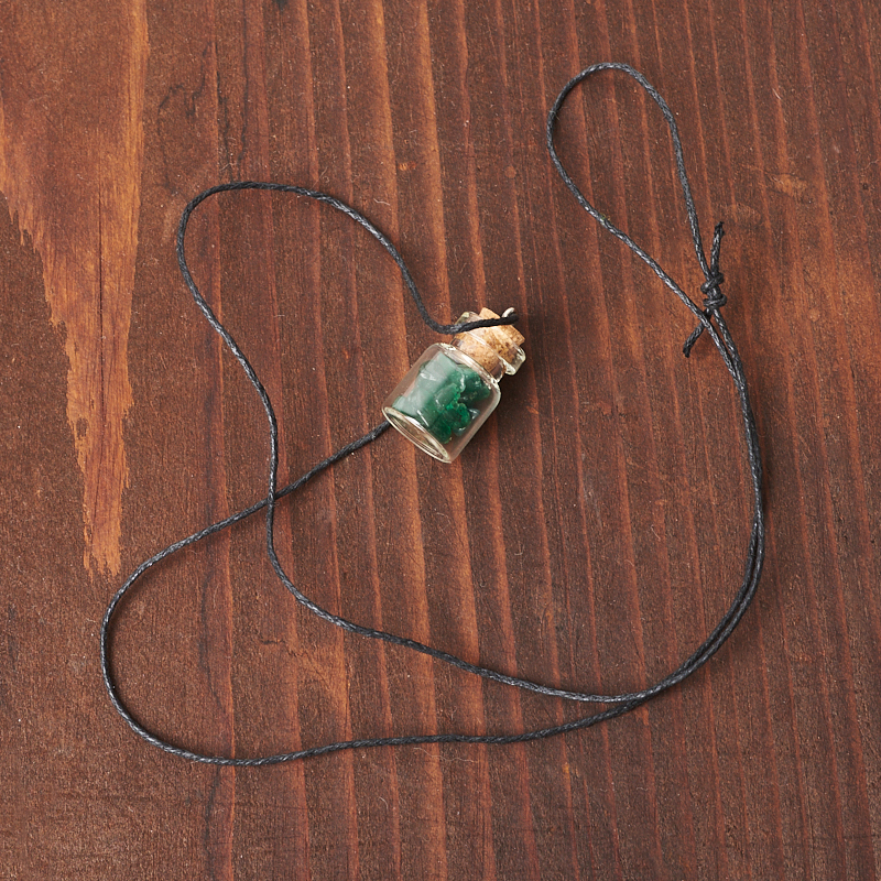 Кулон авантюрин зеленый Индия (биж. сплав, сталь хир., стекло) бутылочка 3 см