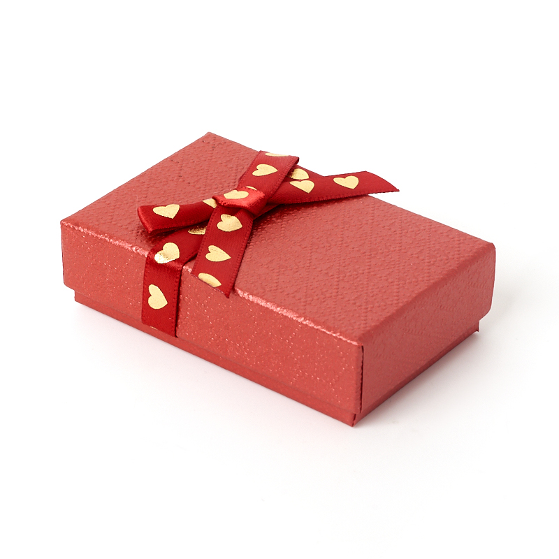 Подарочная упаковка (картон, текстиль) под комплект (цепь, кольцо, серьги) (коробка) (красный) 80х50х20 мм