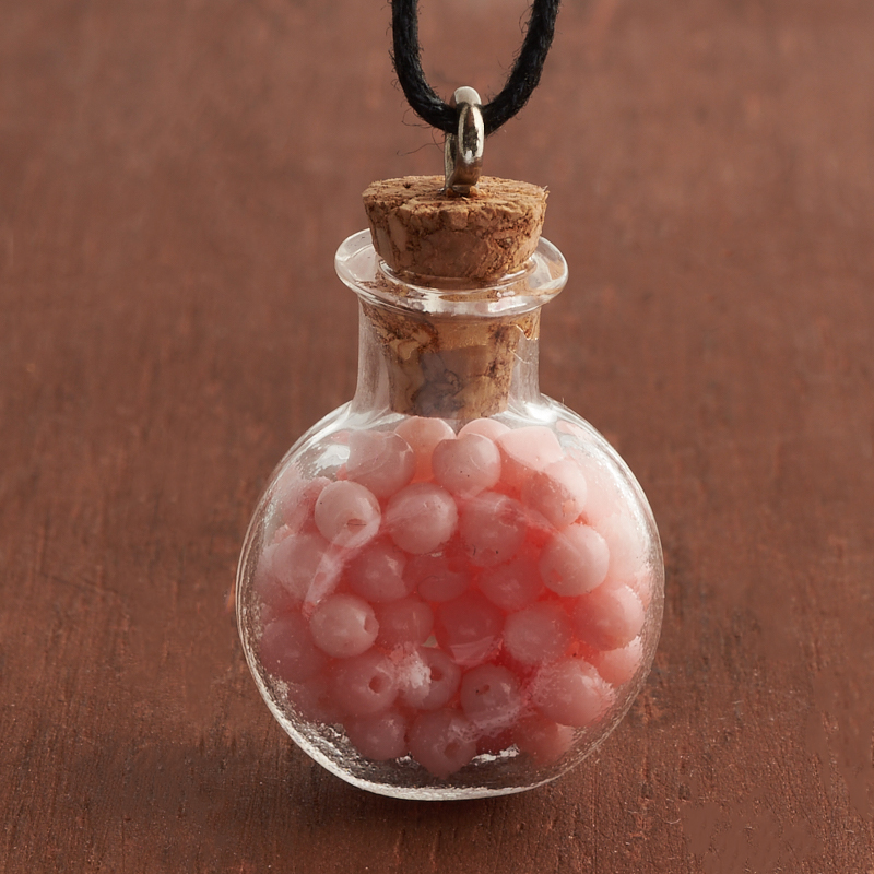 Кулон коралл розовый Индонезия (биж. сплав, сталь хир., стекло) бутылочка 3 см