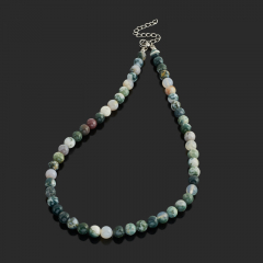 Бусы агат древесный Индия 8 мм 46 см (+7 см) (сталь хир.)