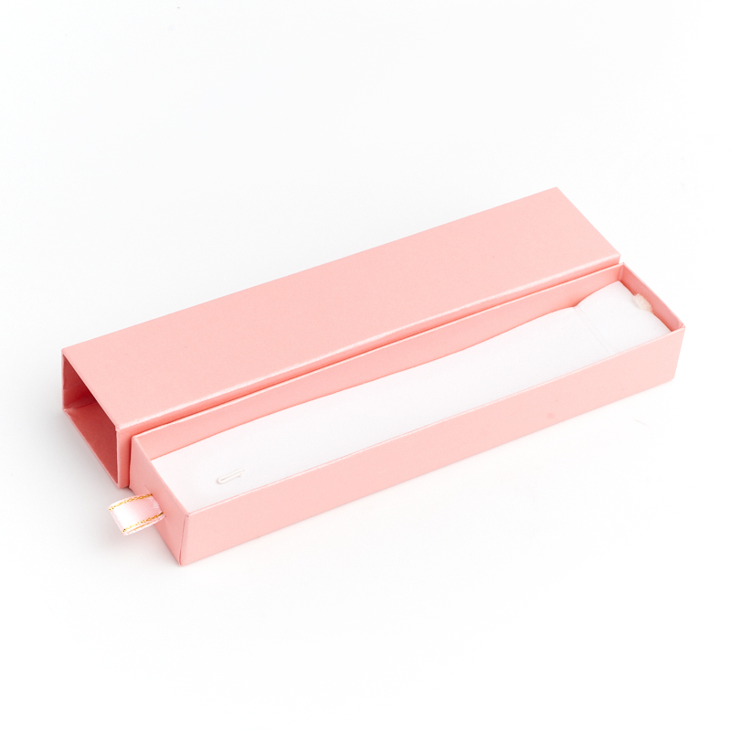 Подарочная упаковка (картон, текстиль) под браслет/цепь (футляр) (розовый) 210х45х30 мм